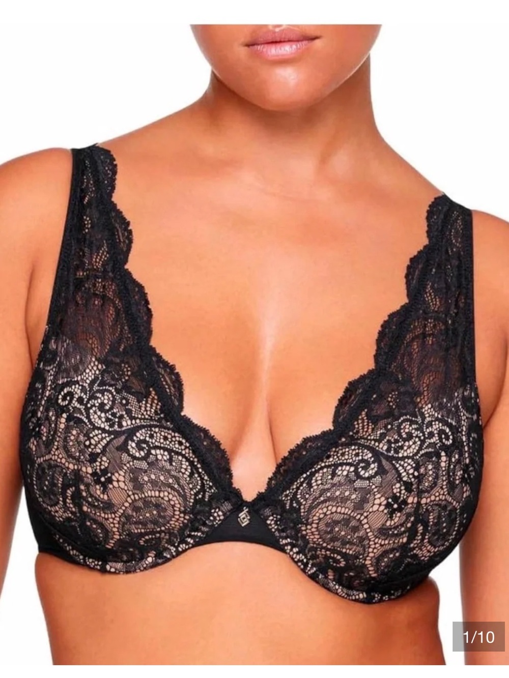 ThirdLove Black Lace Bra with Sheer Overlay size 44E NWT
